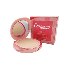 Face powder compact with SPF35; open beige powder and matching box