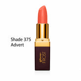 Coral lipstick in gold holder on maroon tube labeled Shade 375 Advert