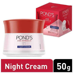 Ponds Age Miracle night cream jar with red lid and 50g label
