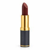 Gold matte lipstick in dark maroon, bullet up