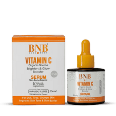 BNB Vitamin C serum bottle and box, amber glass with dropper, 30 ml