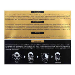 Essence mask box back panel with ingredients, directions, and application steps