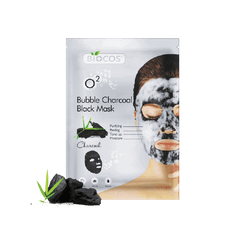Biocos bubble charcoal black face mask box with charcoal lumps