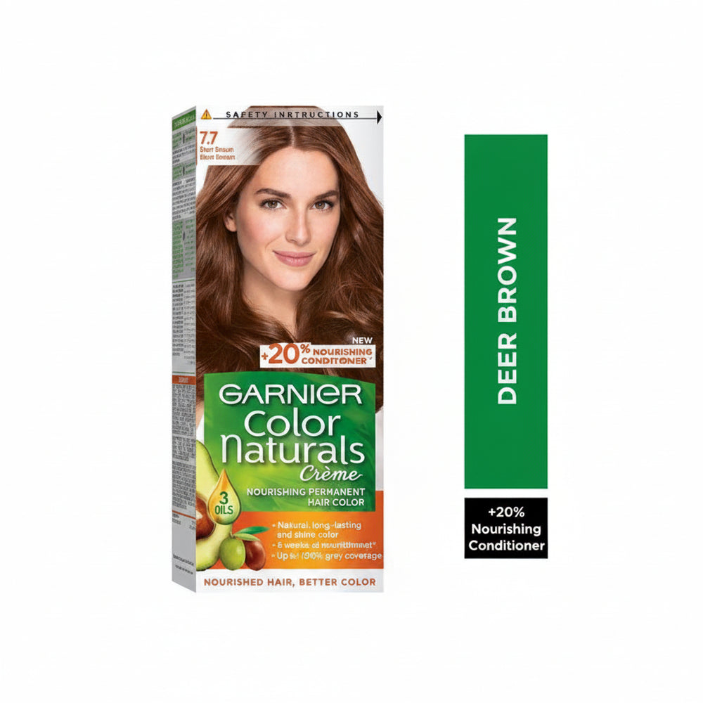 Garnier Color Naturals hair dye kit, shade 7.7 Deer Brown, nourishing conditioner