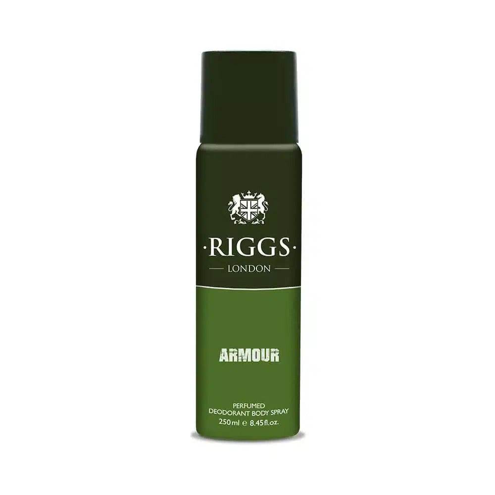 Armour deodorant body spray 250ml, green aerosol with centered label and cap