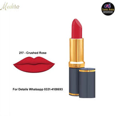 Medora 217 crushed rose matte lipstick with gold cap and dark base