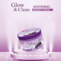 Whitening facial cream jar with blue lid and labeled front on a pedestal