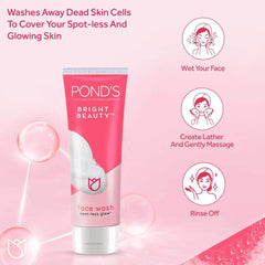 POND'S Bright Beauty face wash tube with skin-care icons and drop illustration