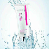 Whitening fade cleanser tube, white with pink stripe and Dr Rashel branding