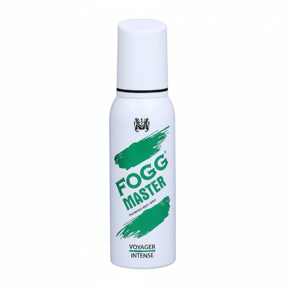 FOGG Master Voyager intense body spray bottle with green label
