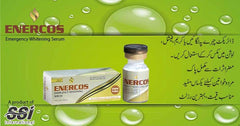 Enercos whitening serum bottle and box, labels facing forward