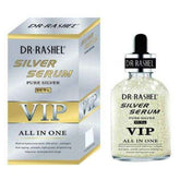 Dr-Rashel VIP silver serum bottle, clear glass with black dropper cap