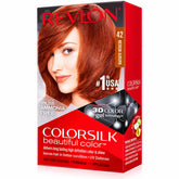 Colorsilk hair color kit box, medium auburn shade 42, 3D color gel, ammonia-free
