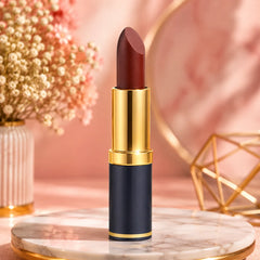 Gold tube matte lipstick with dark maroon bullet