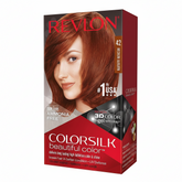 Revlon ColorSilk hair color box, shade 42, 59 ml, amber-brown design