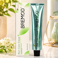 Bremod hair color cream tube and box in Medium Copper Mahogany Brown, 100 ml
