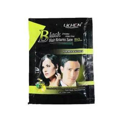 Hair shampoo sachet with black and green Lichen Professional branding