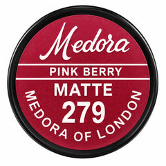 Matte lip color tin labeled Medora Pink Berry 279