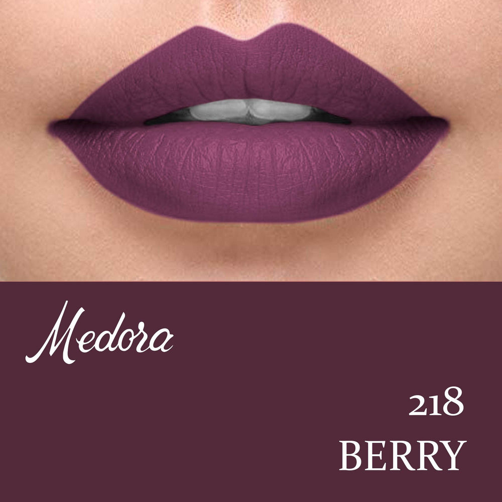 Berry purple lipstick shade on lips