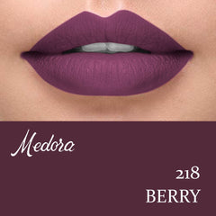 Berry purple lipstick shade on lips