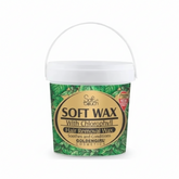 Hair removal wax tub with chlorophyll, white lid and green leaf label