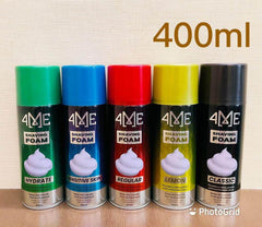 4ME shaving foam 400ml, five assorted colored cans on display