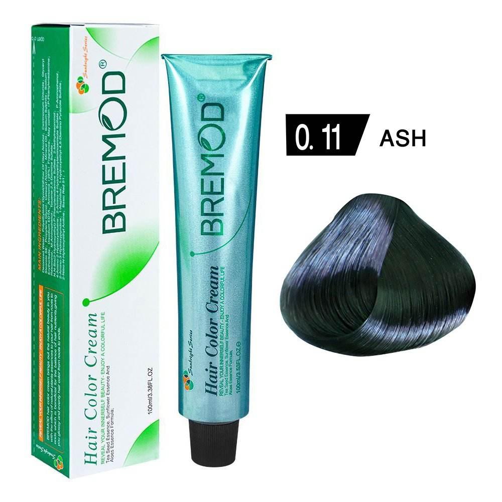 Hair color cream tube and box with 0.11 Ash shade swatch