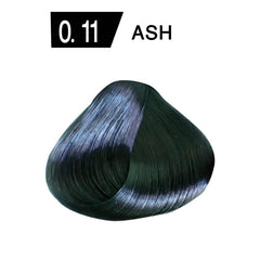 Hair color swatch labeled 0.11 Ash, dark blue-black