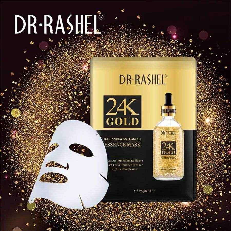 Essence mask box with 24K gold serum bottle and gold sheet mask