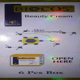Biocos whitening cream box and jar, pack of six, yellow and blue label design