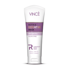 Vince hair mask tube with Biotin & Keratin text, anti hair-fall, sulfate free