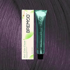 Bremod hair color cream tube and box with violet hair color swatch