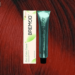 Bremod hair color cream tubes on dark red hair