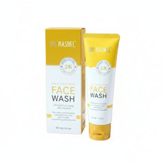 Gold anti-aging face wash tubes showing ingredient icons and text