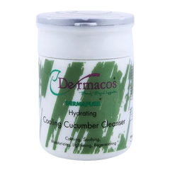 Dermacos Cooling Cucumber Cleanser jar with white lid and green splash-style label