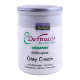 Dermacos grey cream jar, 200gm, with purple-blue lid and front label