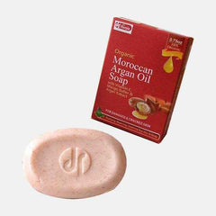 Dr Romia Organic Moroccan Argan Oil soap bar, pink-beige with embossed logo