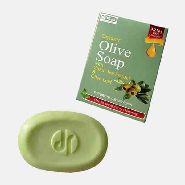 Organic olive soap bar with green tea extract; includes Dr Romia soap box