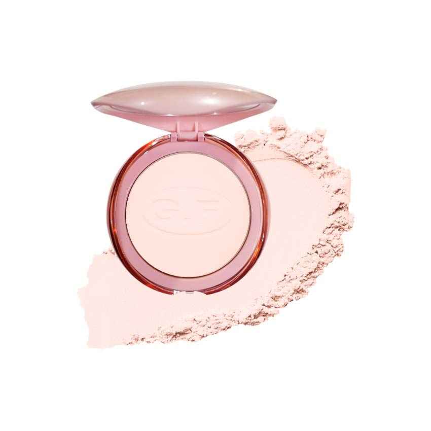 Pink compact face powder with mirror and light beige powder pan