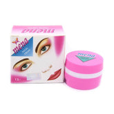 Facial cream jar with pink lid and white band, next to printed box