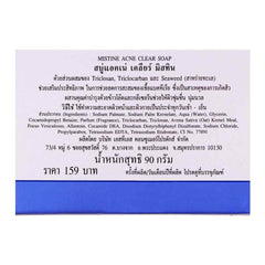 Mistine Acne Clear soap box back with ingredient and directions text