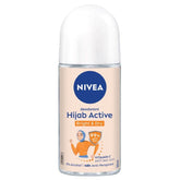 NIVEA Hijab Active roll-on deodorant, 50 ml bottle with white cap and beige label