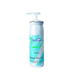 Dermacos Oxygen Skin Gloss pump bottle, clear plastic with teal label and dispenser