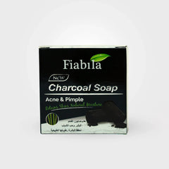 Fiabila charcoal soap box, front label with charcoal bar graphic