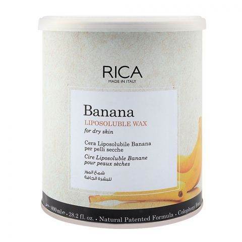 RICA Banana liposoluble wax tub, 800ml, for dry skin with banana label