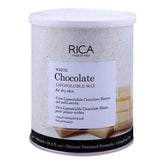 White chocolate liposoluble wax jar with 'RICA' label, clear plastic lid