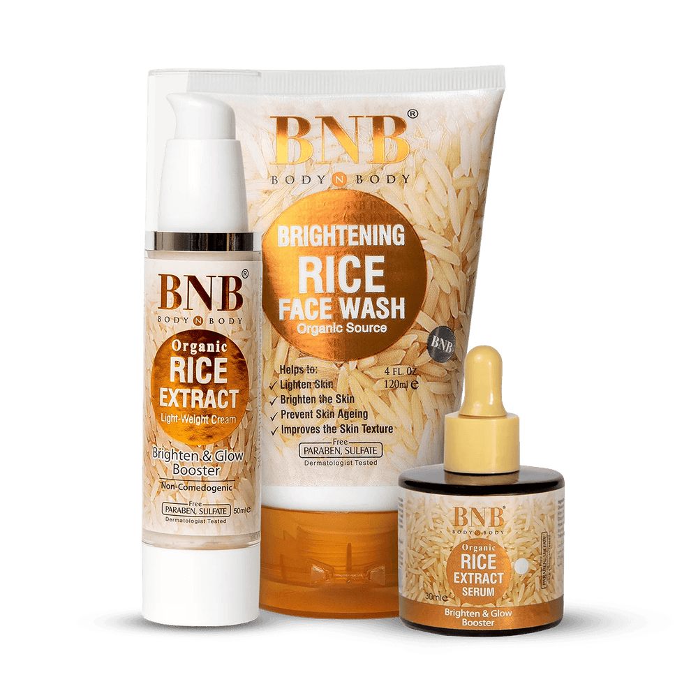BNB Rice Glow Day care Essentials (Rice extract Facewash + Rice extract Cream + Rice extract Serum) - YehChez.pk