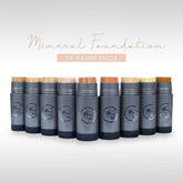 Mineral foundation paint stick set with multiple capped tubes and exposed bases in assorted shades.