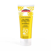 Oil-free sunblock tube, yellow and white, SPF 60 with vitamin C
