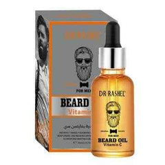 Dr Rashel Vitamin C beard oil bottle beside boxed package, amber liquid